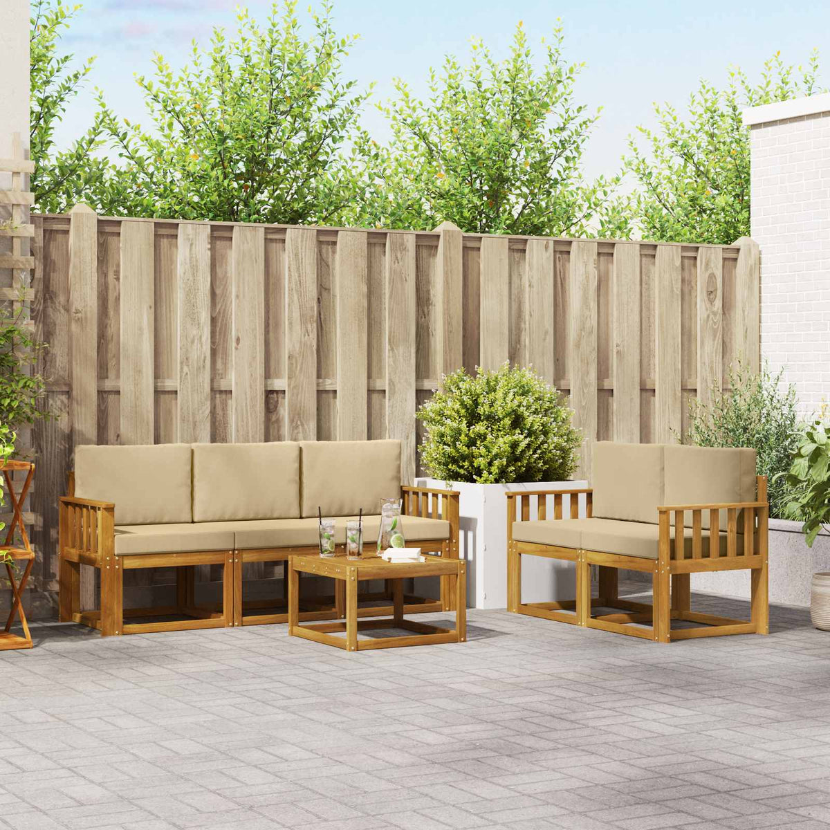 Outdoor-Sofagarnitur 6 stk. Natur und Beige