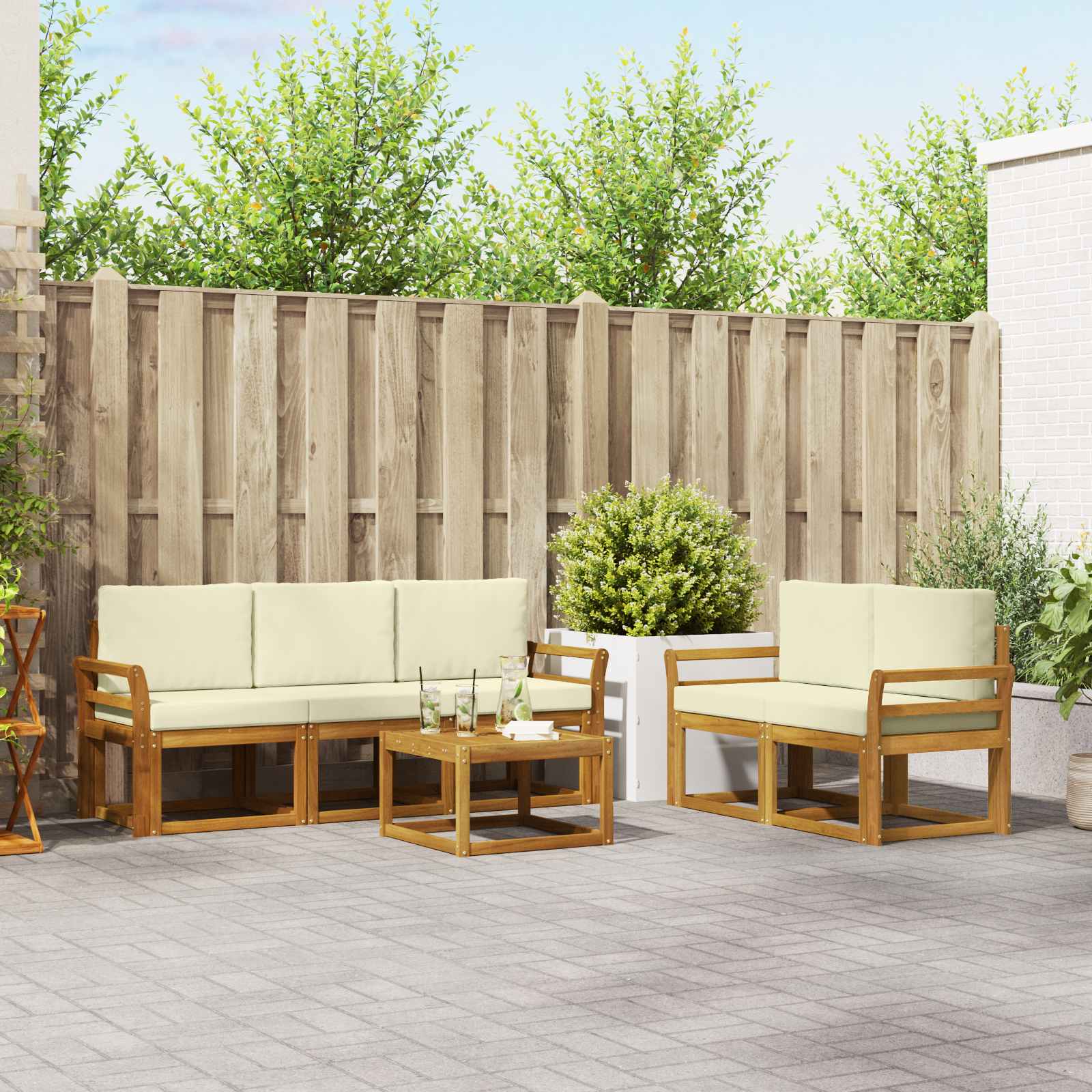 Outdoor-Sofagarnitur 6 stk. Natur und Creme