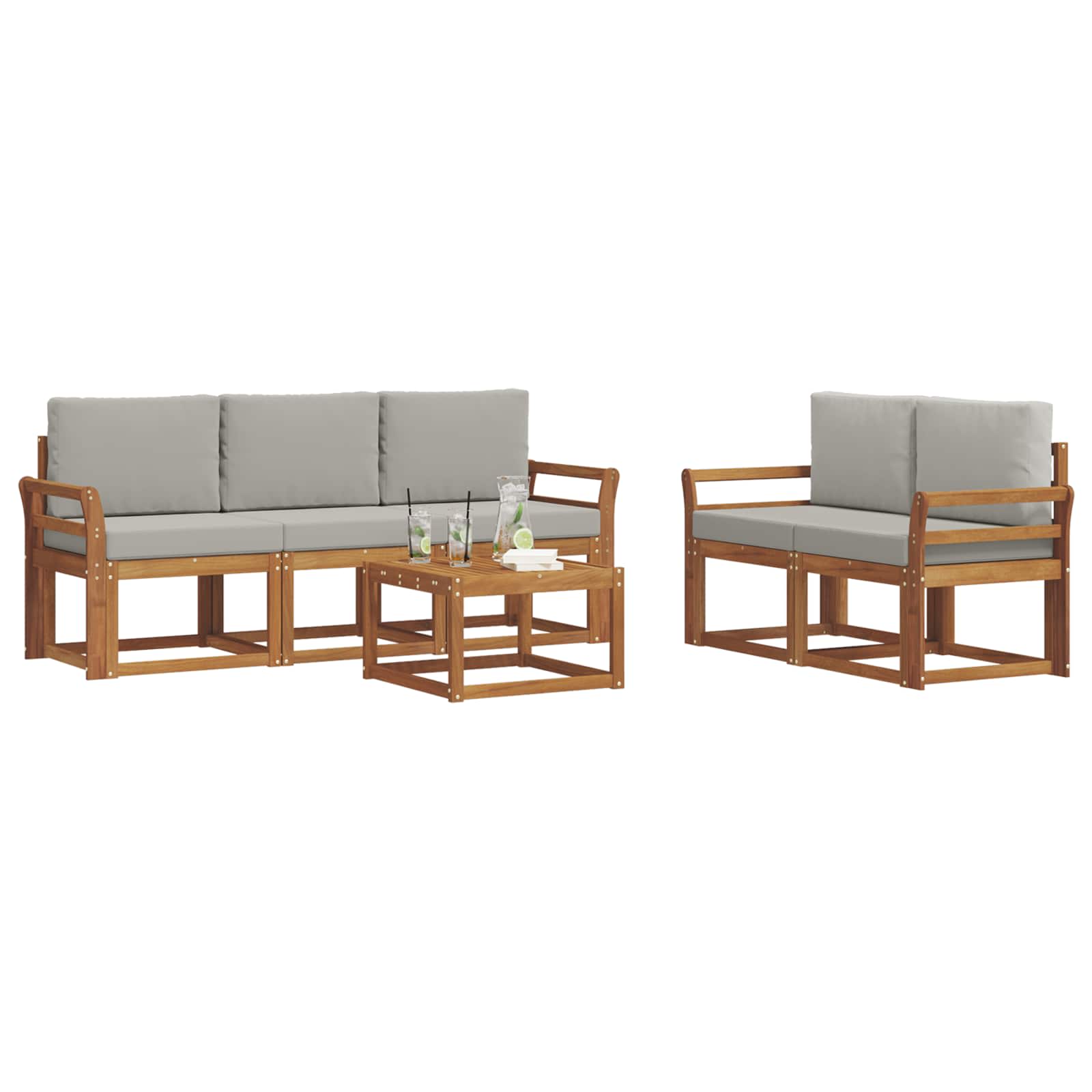 Outdoor-Sofagarnitur mit Kissen 6 pcs Natürlich und Hellgrau