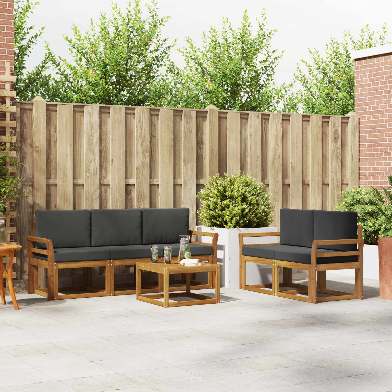 Outdoor-Sofagarnitur 6 stk. Natur und Anthrazit
