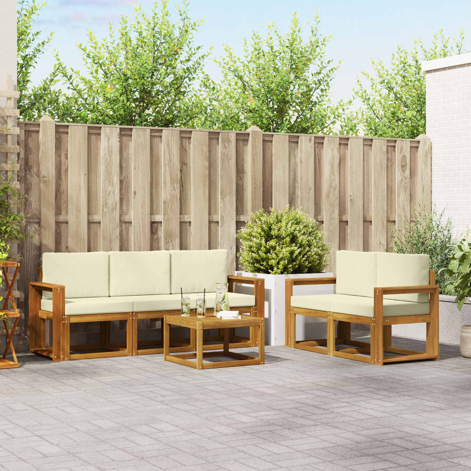 Outdoor-Sofagarnitur 6 stk. Natur und Creme