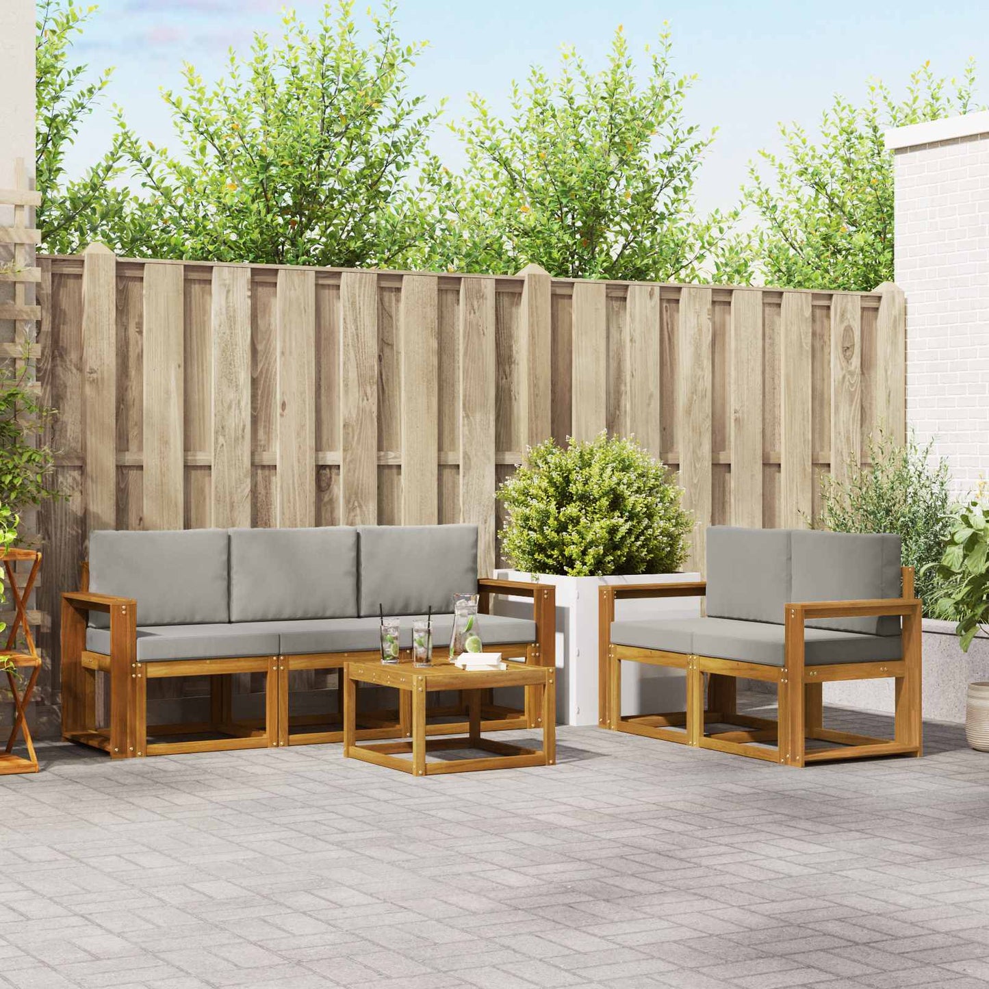 Outdoor-Sofagarnitur mit Kissen 6 pcs Natürlich und Hellgrau
