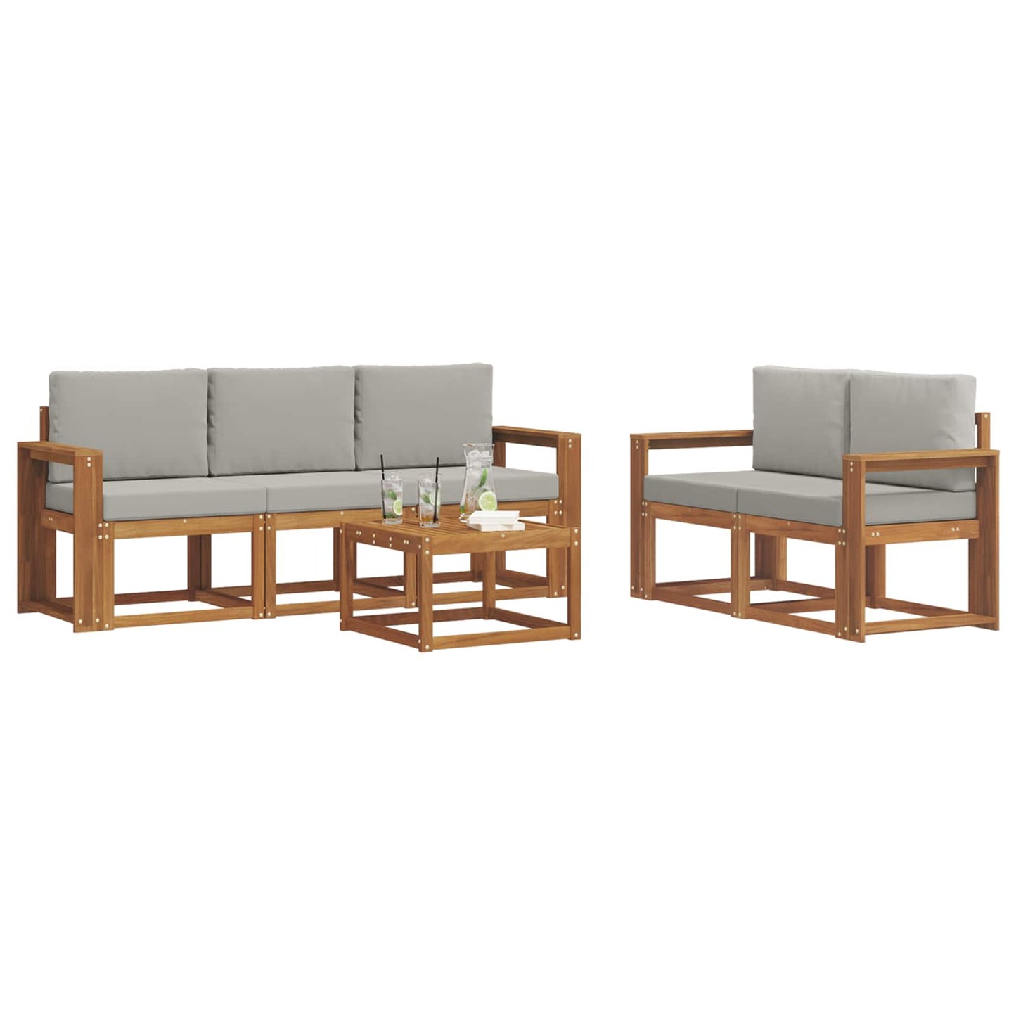 Outdoor-Sofagarnitur mit Kissen 6 pcs Natürlich und Hellgrau