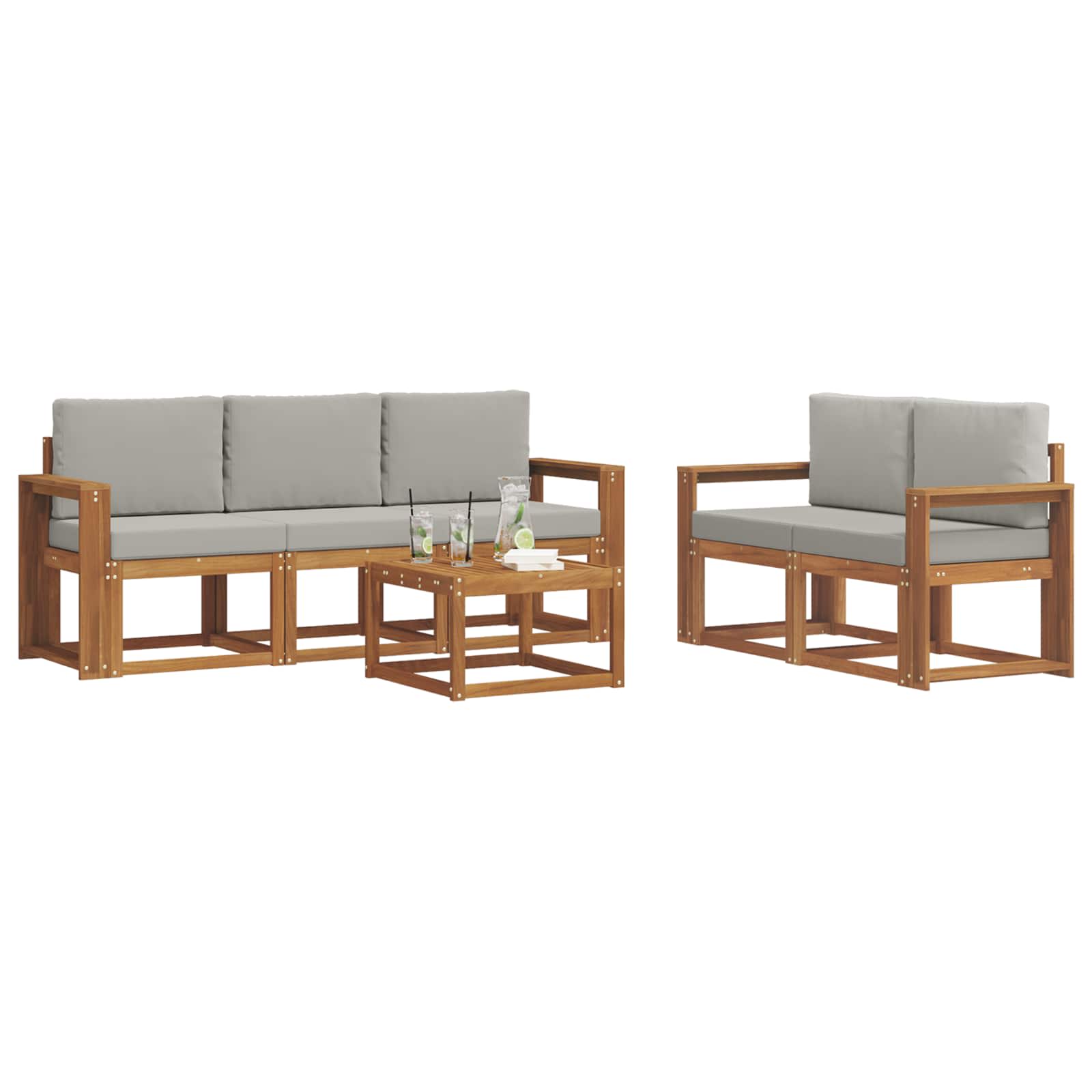 Outdoor-Sofagarnitur mit Kissen 6 pcs Natürlich und Hellgrau