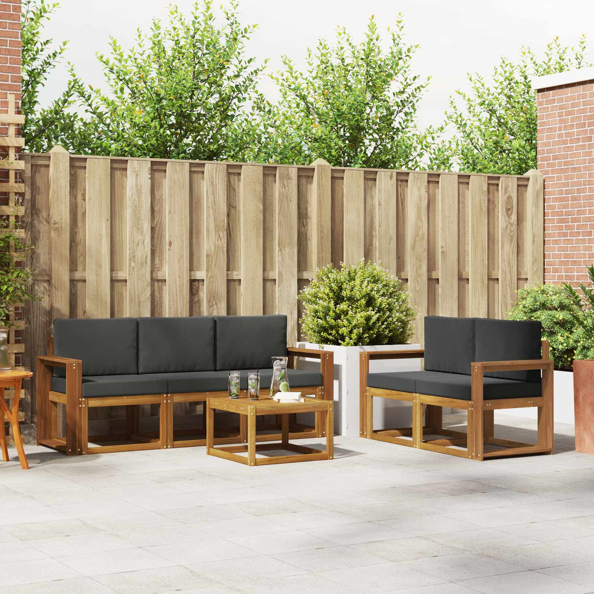 Outdoor-Sofagarnitur 6 stk. Natur und Anthrazit