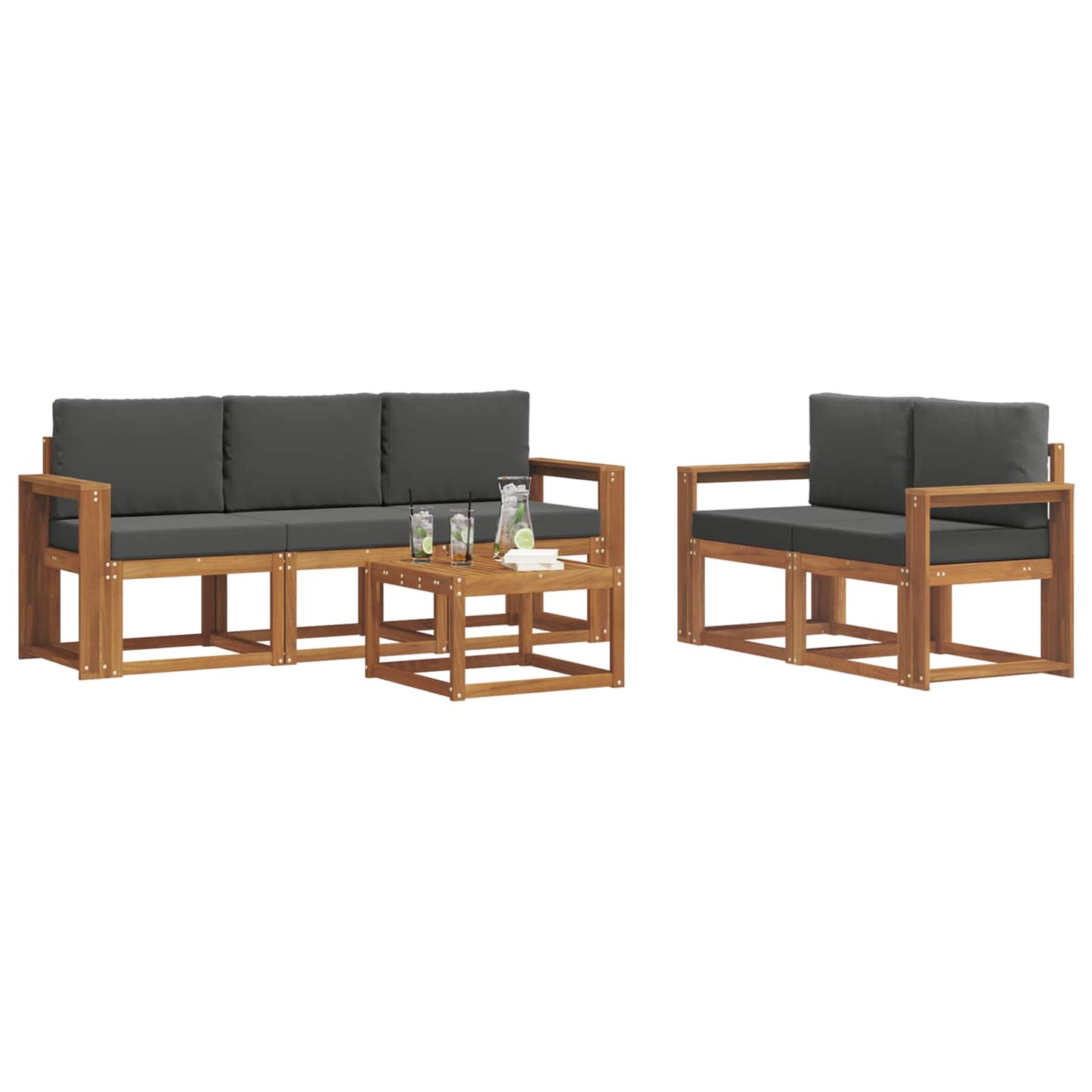 Outdoor-Sofagarnitur mit Kissen 6 pcs Natur und Anthrazit