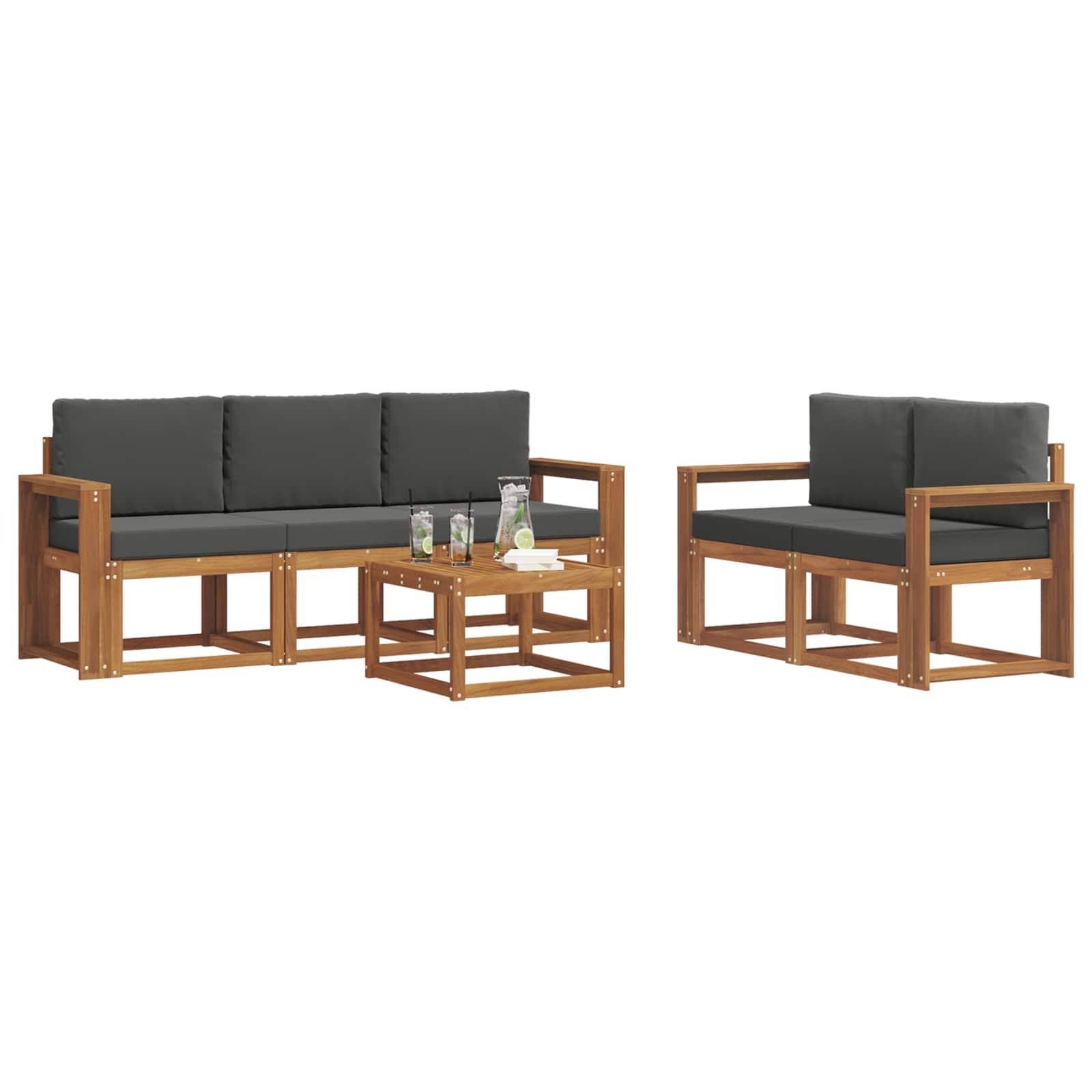 Outdoor-Sofagarnitur mit Kissen 6 pcs Natur und Anthrazit
