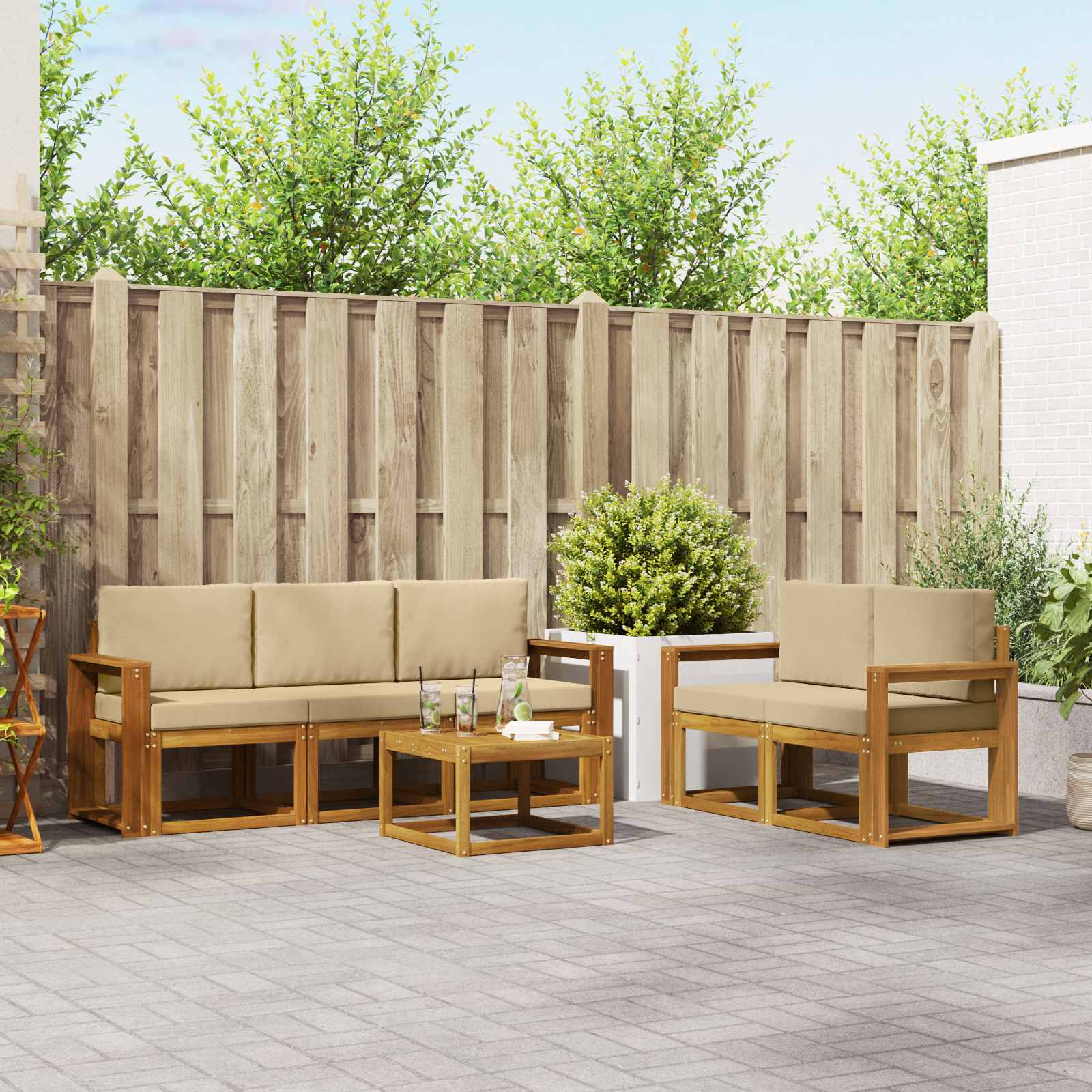 Outdoor-Sofagarnitur 6 stk. Natur und Beige