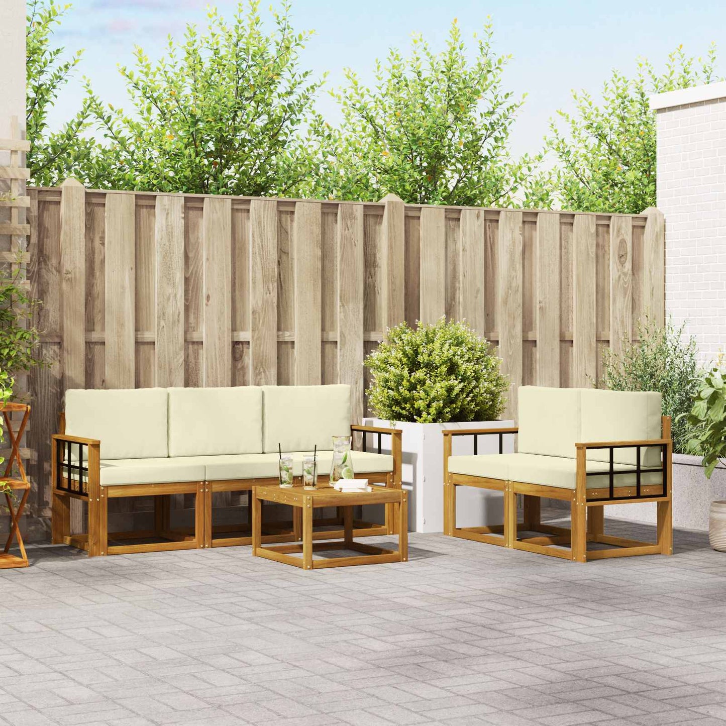 Outdoor-Sofagarnitur 6 stk. Natur und Creme
