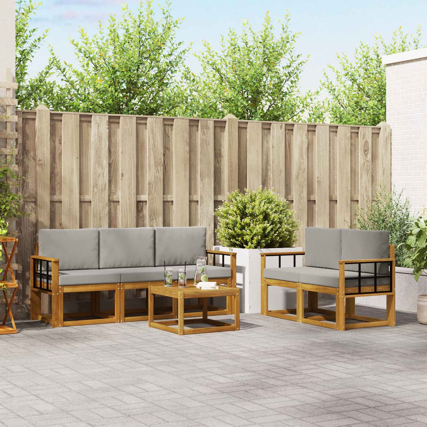 Outdoor-Sofagarnitur mit Kissen 6 pcs Natürlich und Hellgrau