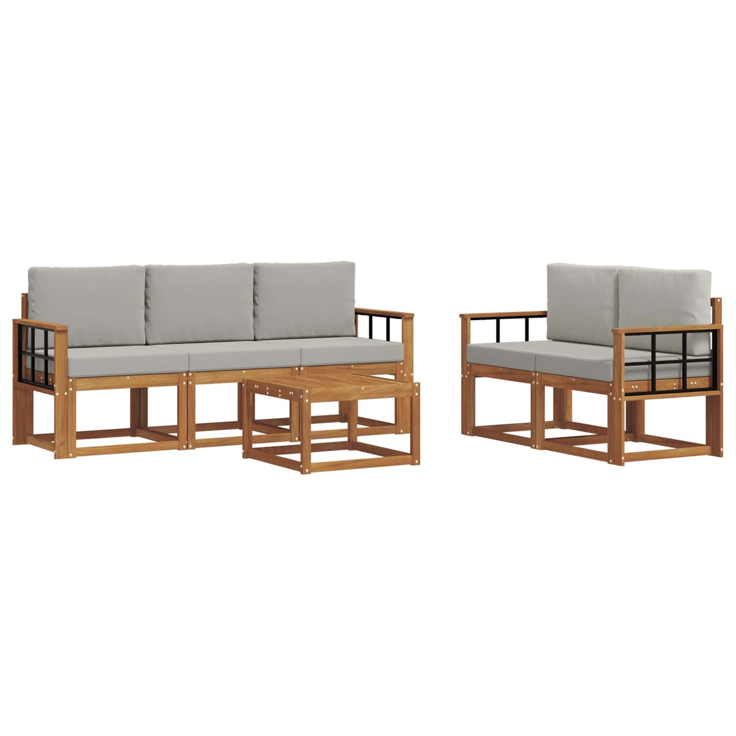 Outdoor-Sofagarnitur mit Kissen 6 pcs Natürlich und Hellgrau