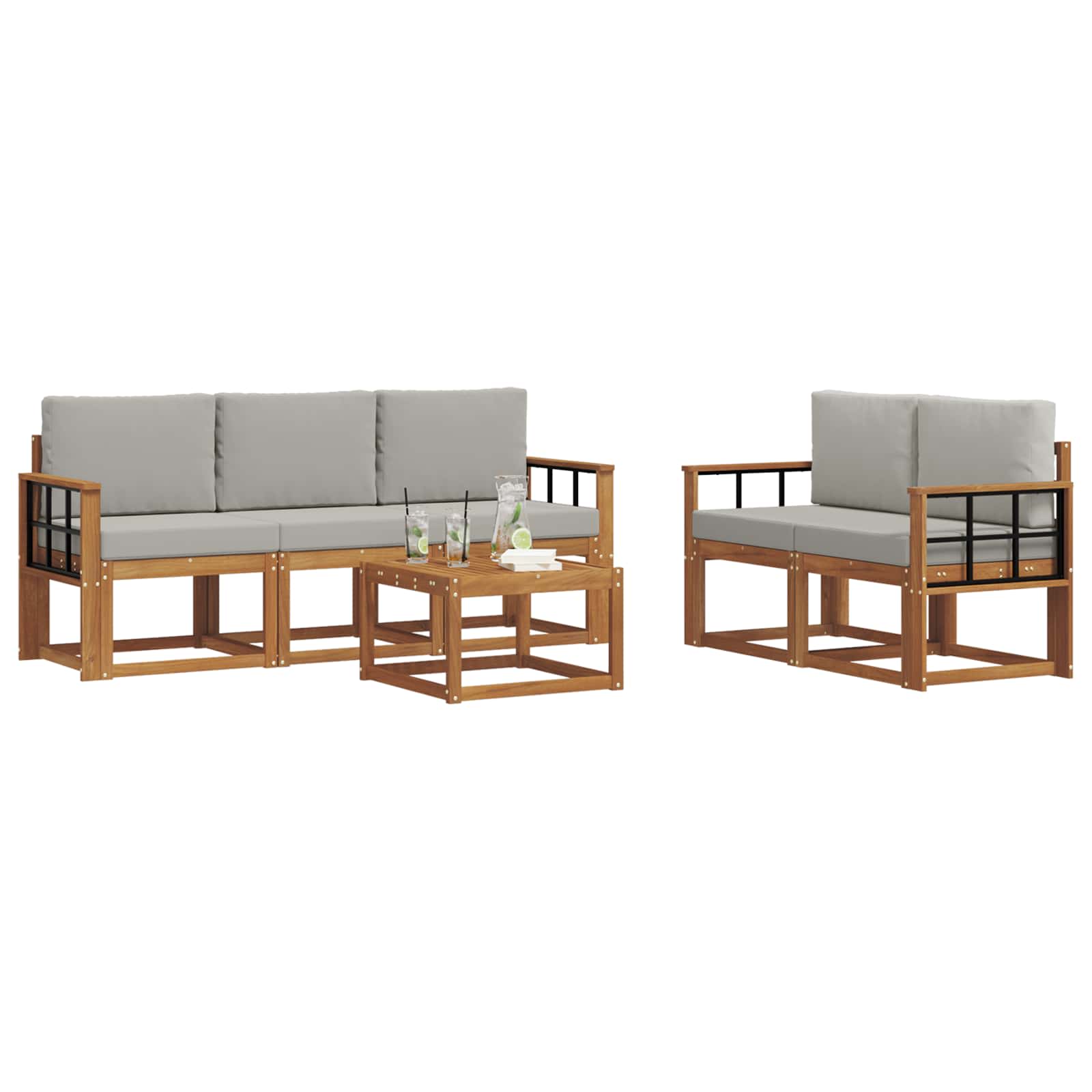 Outdoor-Sofagarnitur mit Kissen 6 pcs Natürlich und Hellgrau