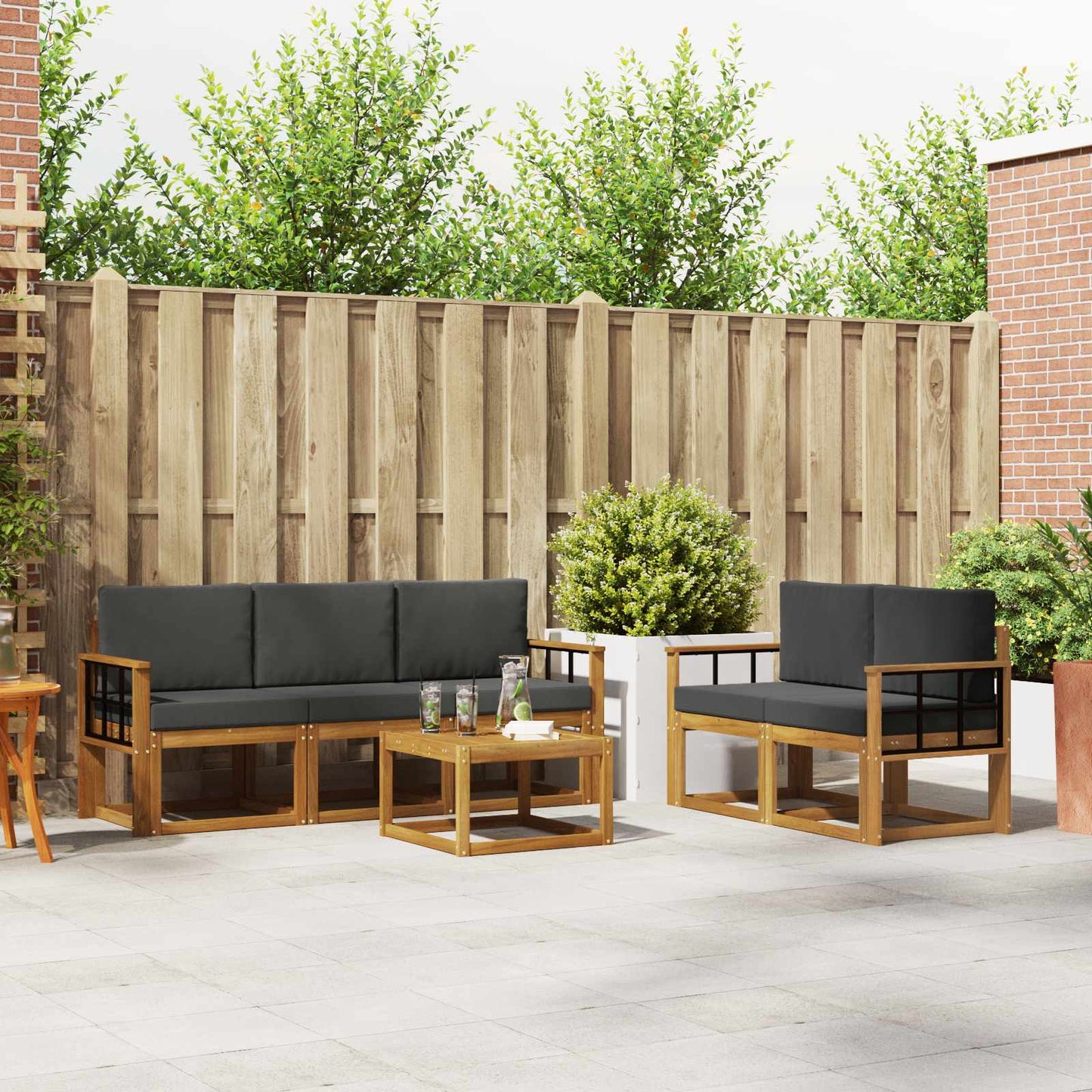 Outdoor-Sofagarnitur mit Kissen 6 pcs Natur und Anthrazit