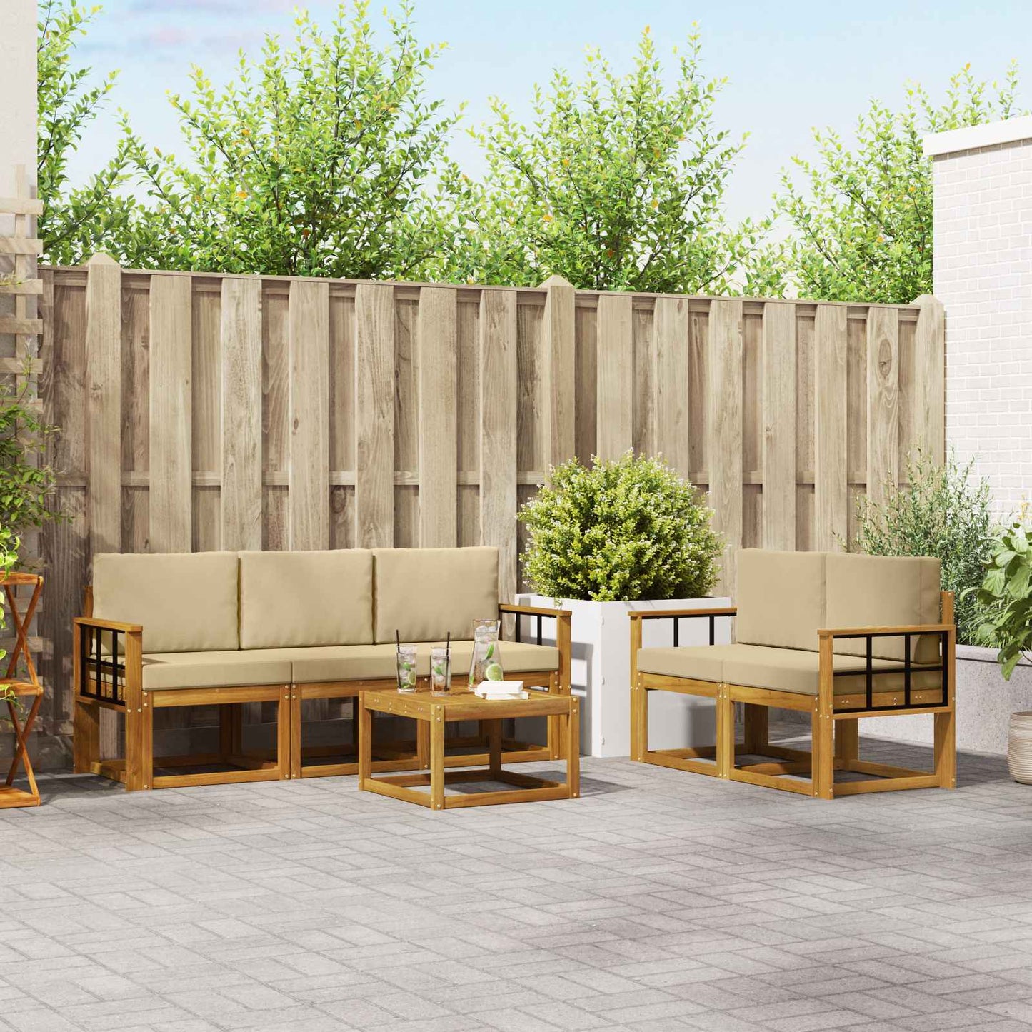 Outdoor-Sofagarnitur 6 stk. Natur und Beige