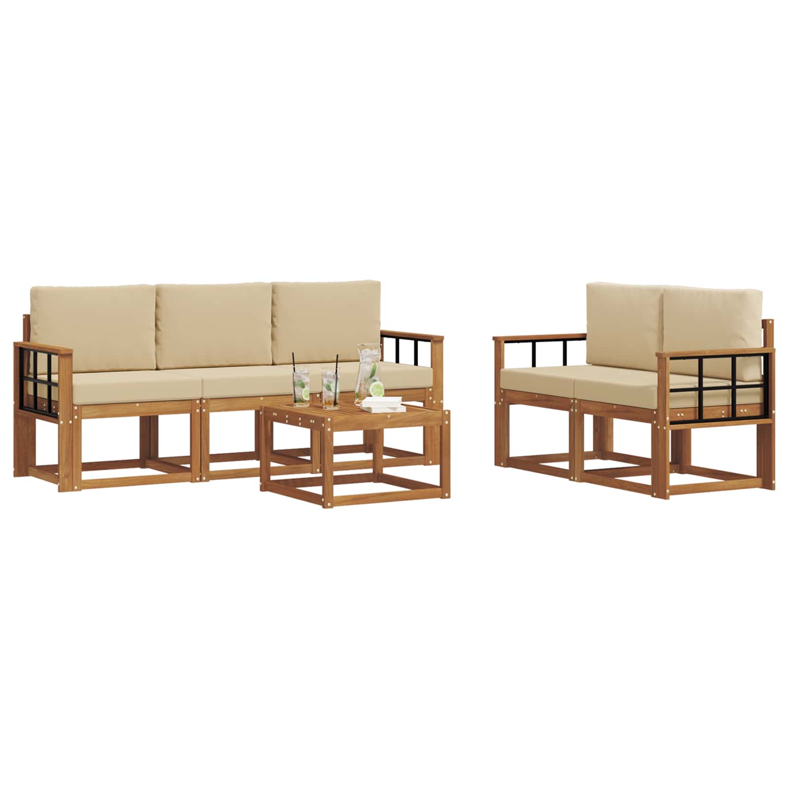 Outdoor-Sofagarnitur 6 stk. Natur und Beige
