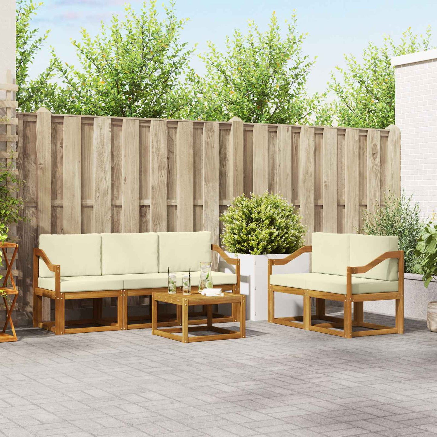 Outdoor-Sofagarnitur 6 stk. Natur und Creme