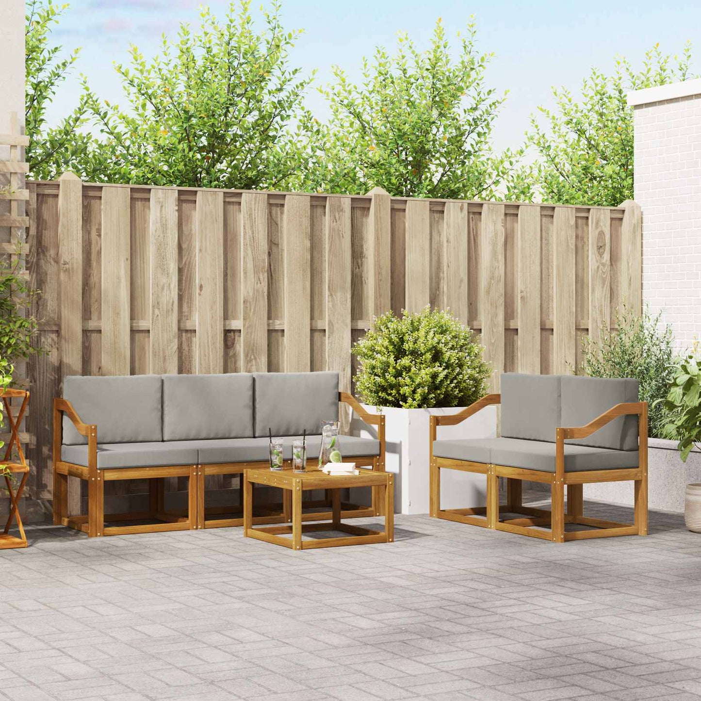 Outdoor-Sofagarnitur mit Kissen 6 pcs Natürlich und Hellgrau