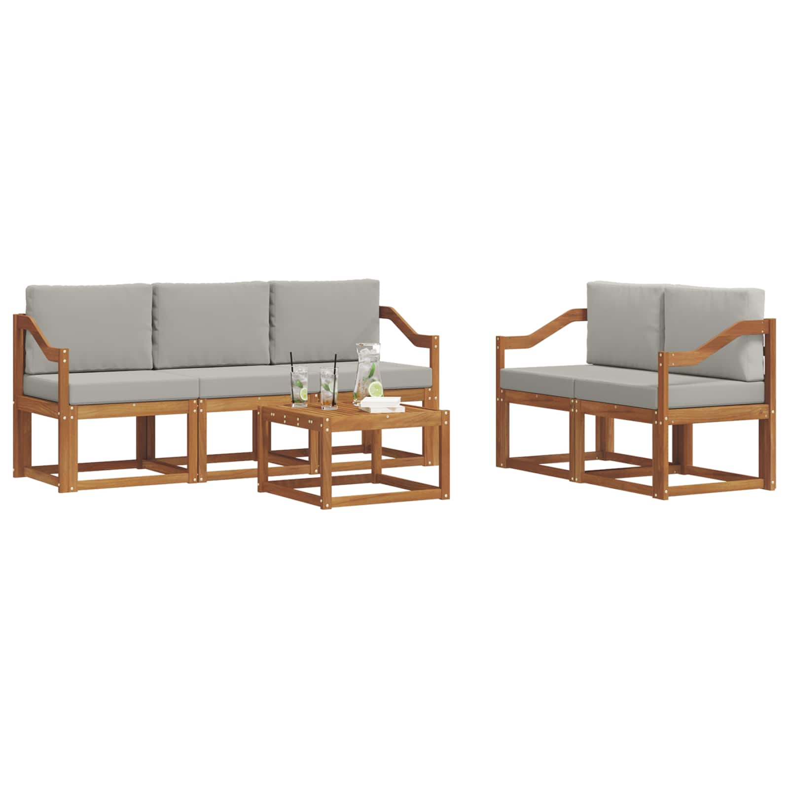 Outdoor-Sofagarnitur mit Kissen 6 pcs Natürlich und Hellgrau
