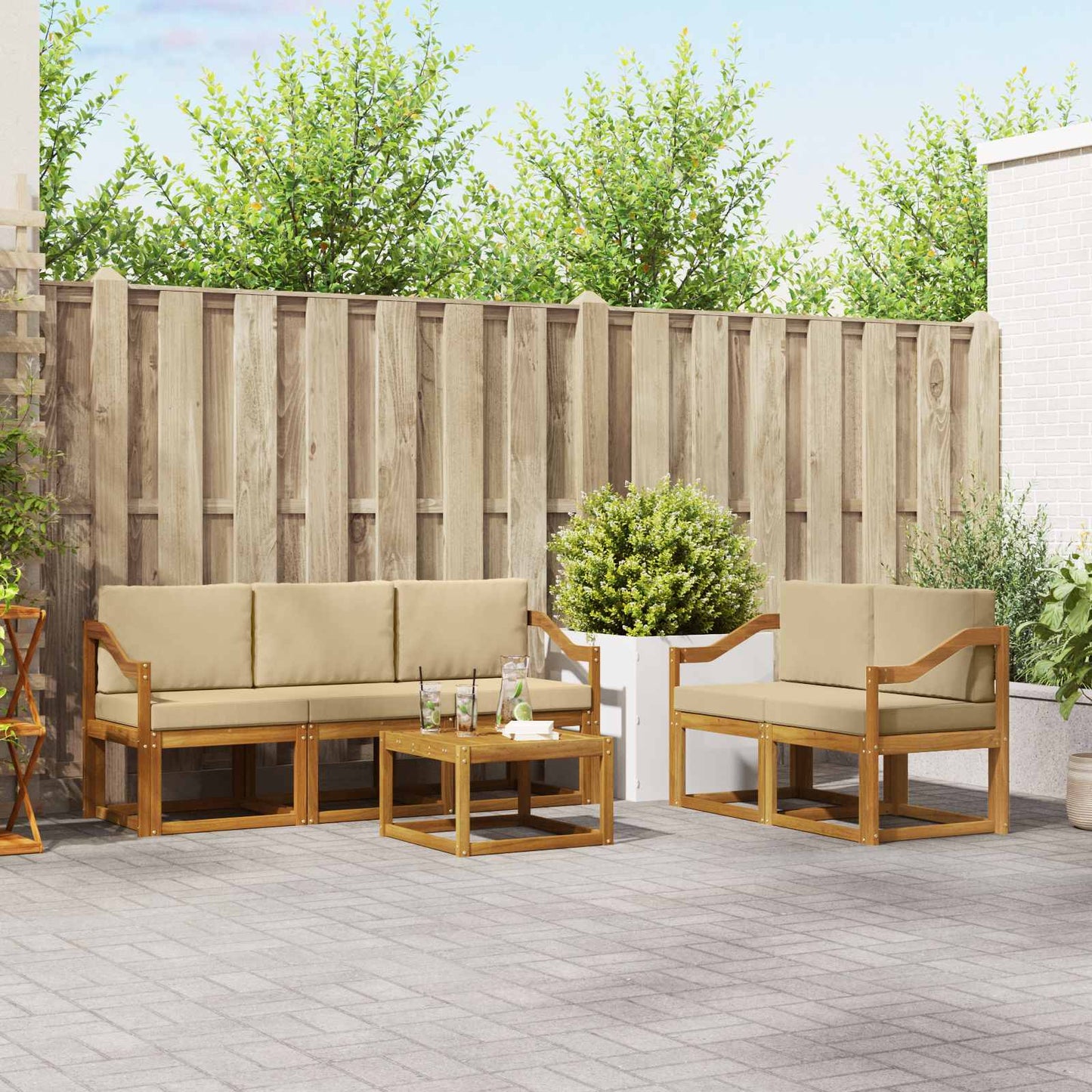 Outdoor-Sofagarnitur 6 stk. Natur und Beige