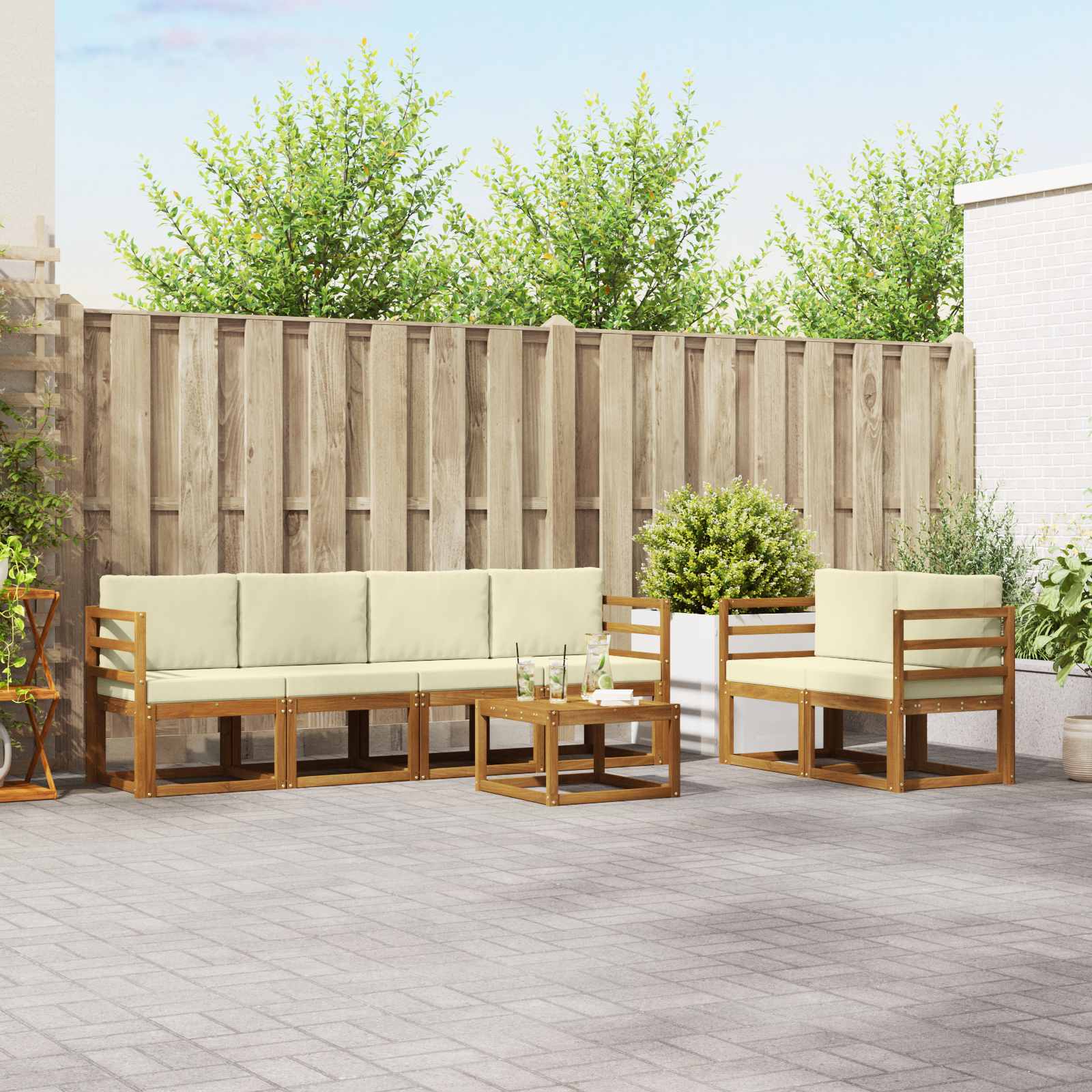 Outdoor-Sofagarnitur 7 stk. Natur und Creme