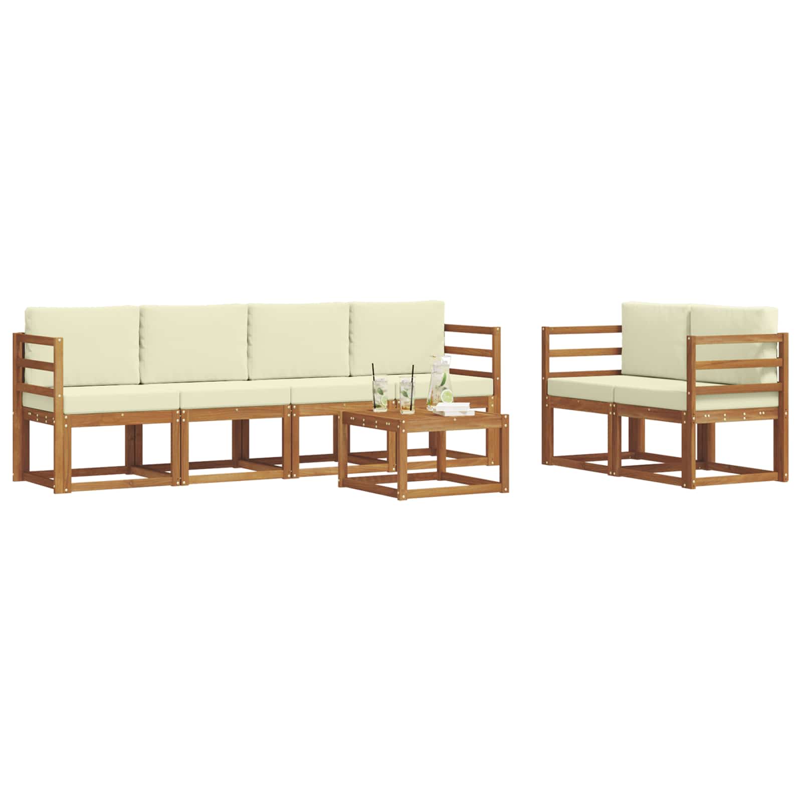 Outdoor-Sofagarnitur 7 stk. Natur und Creme