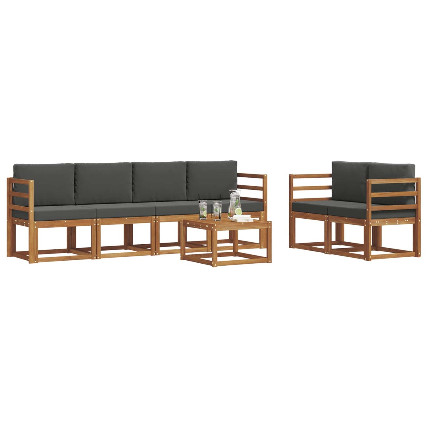 Outdoor-Sofagarnitur mit Kissen 7 pcs Natur und Anthrazit