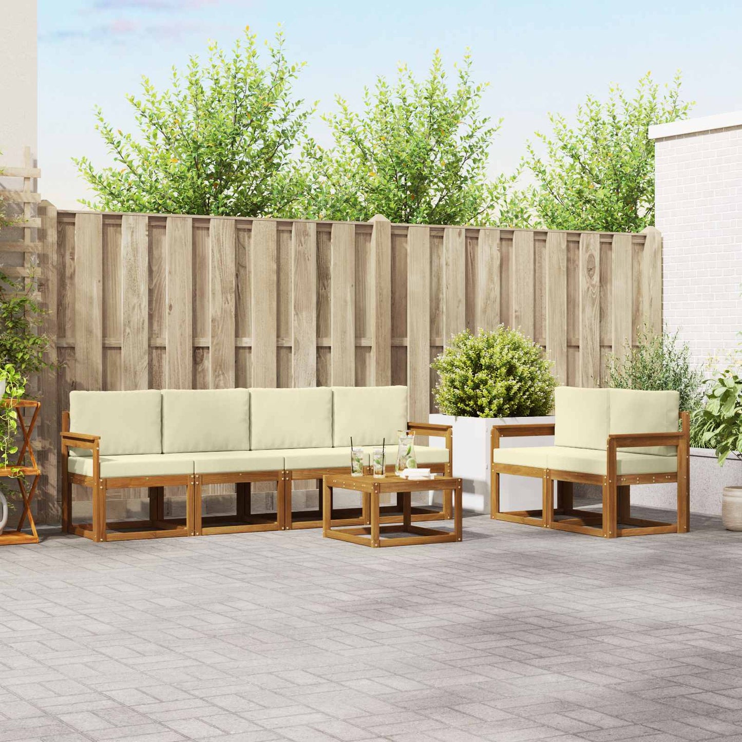 Outdoor-Sofagarnitur 7 stk. Natur und Creme
