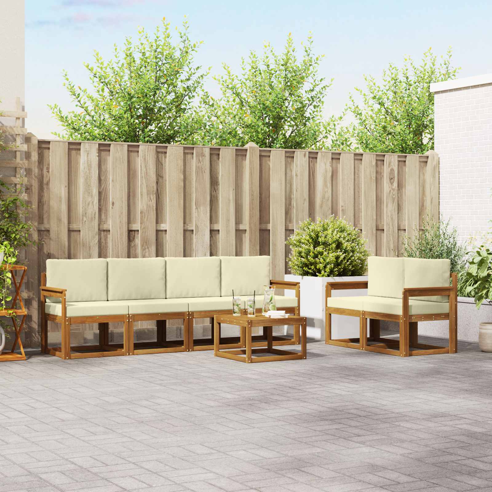 Outdoor-Sofagarnitur 7 stk. Natur und Creme