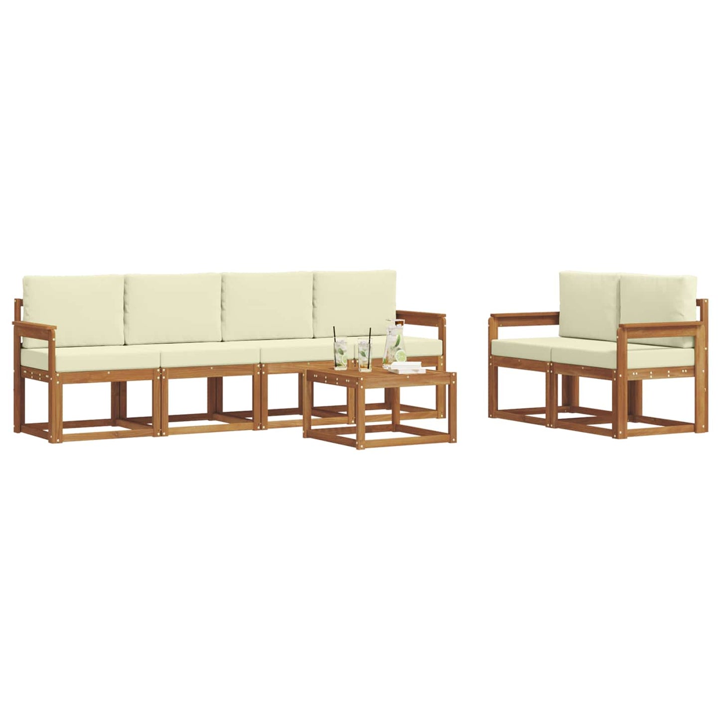 Outdoor-Sofagarnitur 7 stk. Natur und Creme