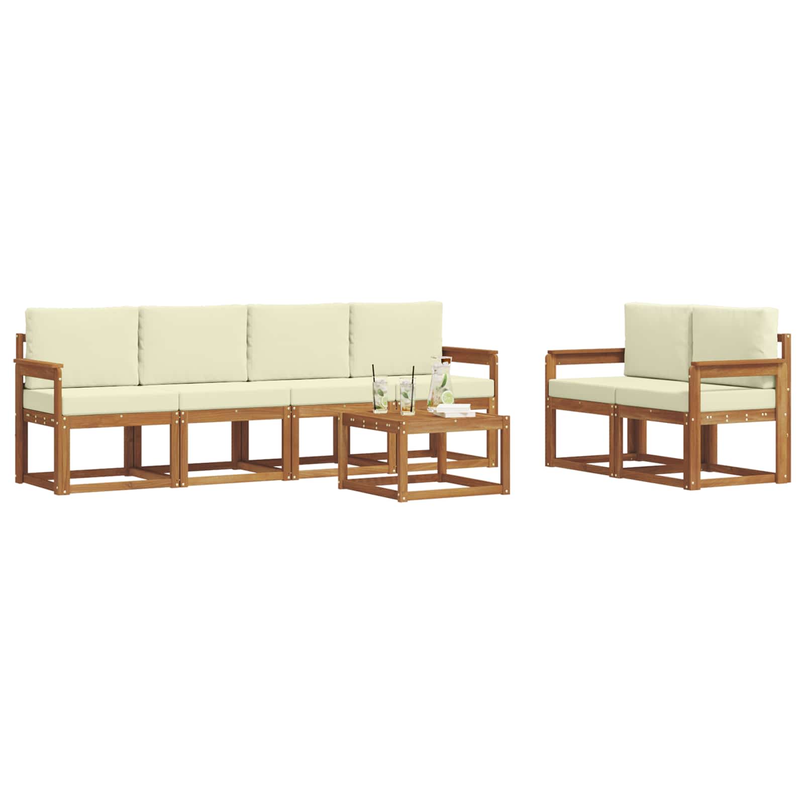 Outdoor-Sofagarnitur 7 stk. Natur und Creme