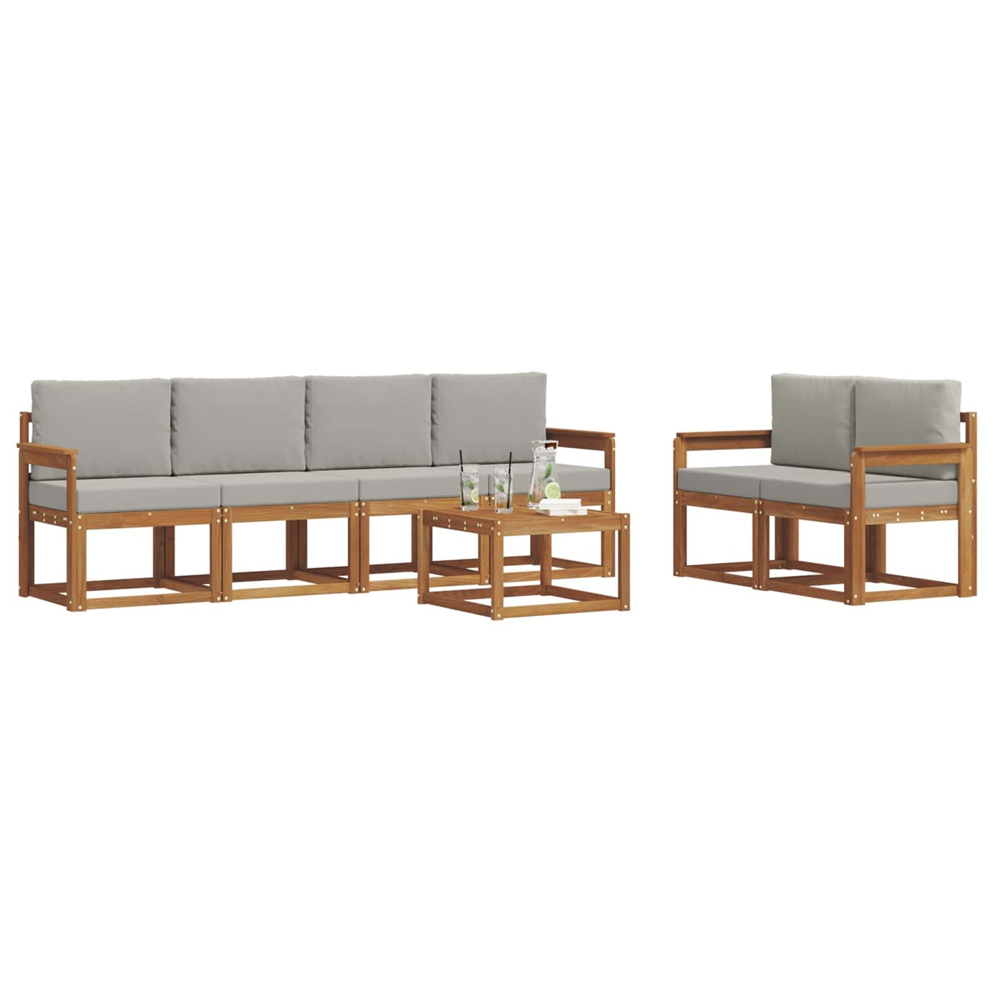Outdoor-Sofagarnitur mit Kissen 7 pcs Natürlich und Hellgrau