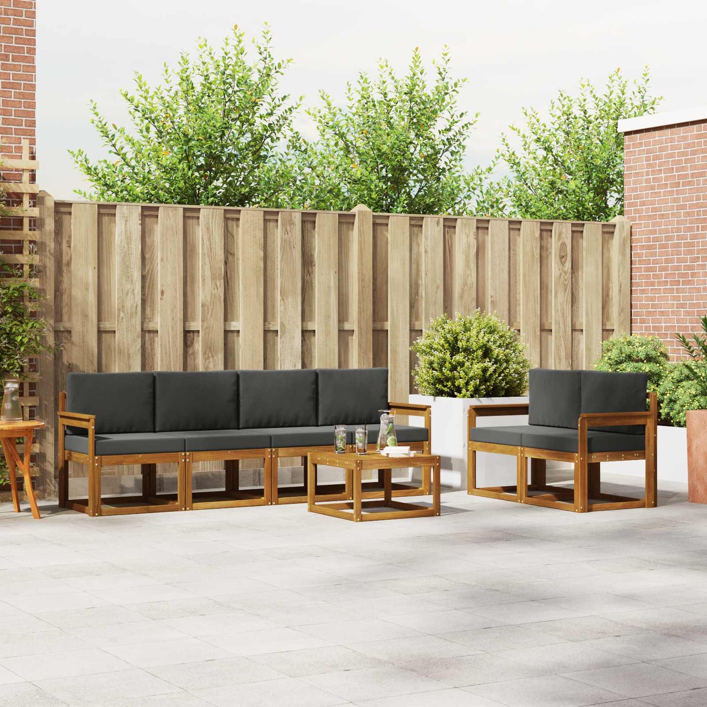 Outdoor-Sofagarnitur 7 stk. Natur und Anthrazit