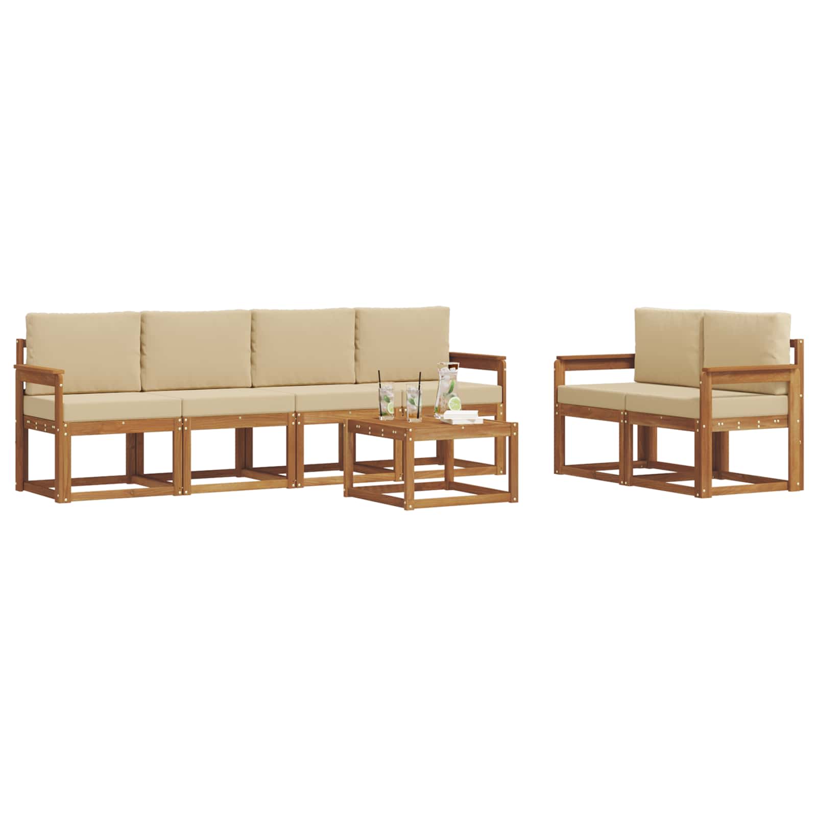 Outdoor-Sofagarnitur mit Kissen 7 pcs Natur und Beige