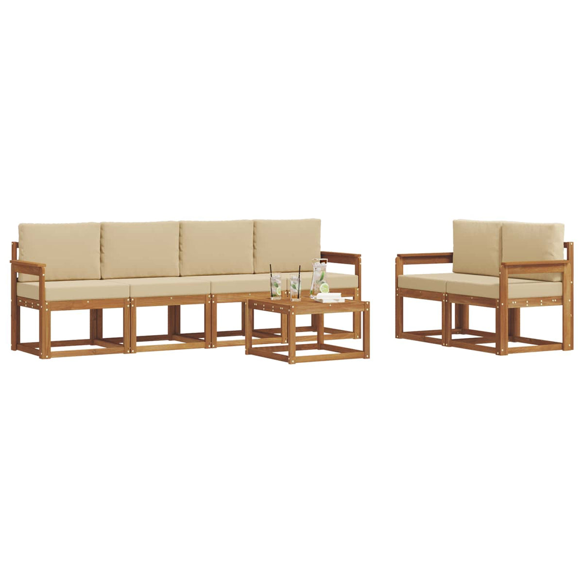 Outdoor-Sofagarnitur 7 stk. Natur und Beige
