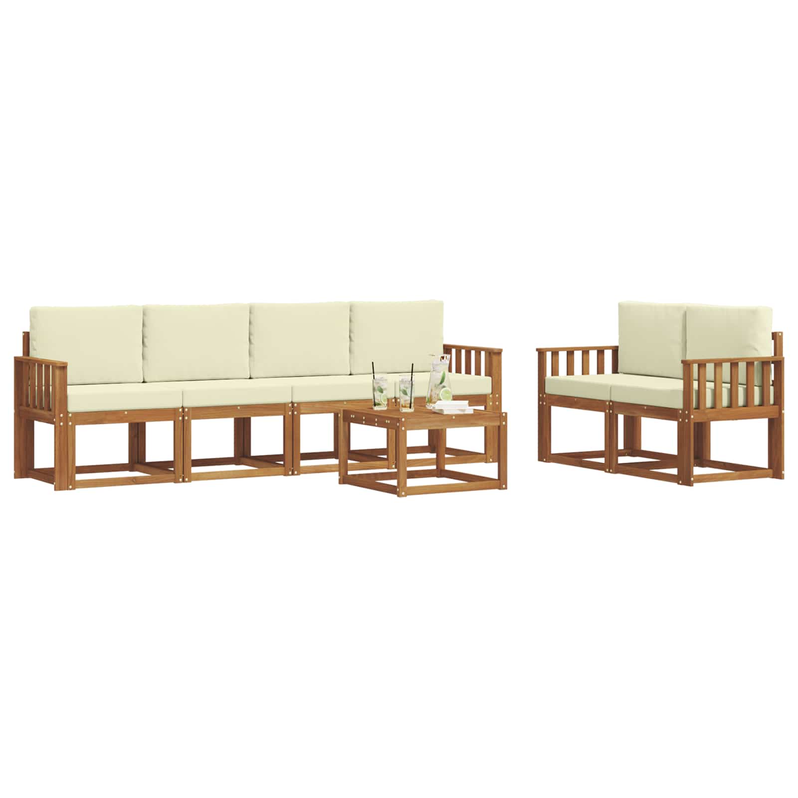 Outdoor-Sofagarnitur 7 stk. Natur und Creme