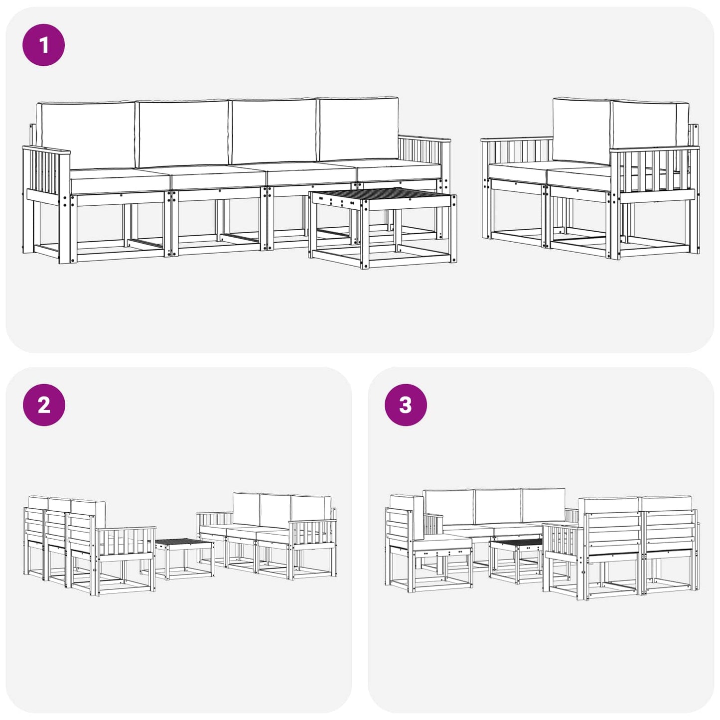 Outdoor-Sofagarnitur 7 stk. Natur und Creme