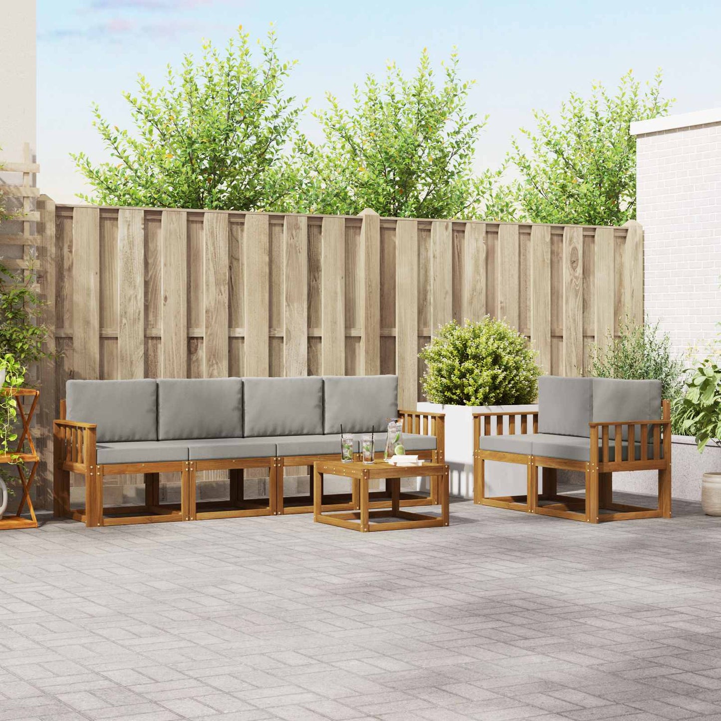 Outdoor-Sofagarnitur mit Kissen 7 pcs Natürlich und Hellgrau