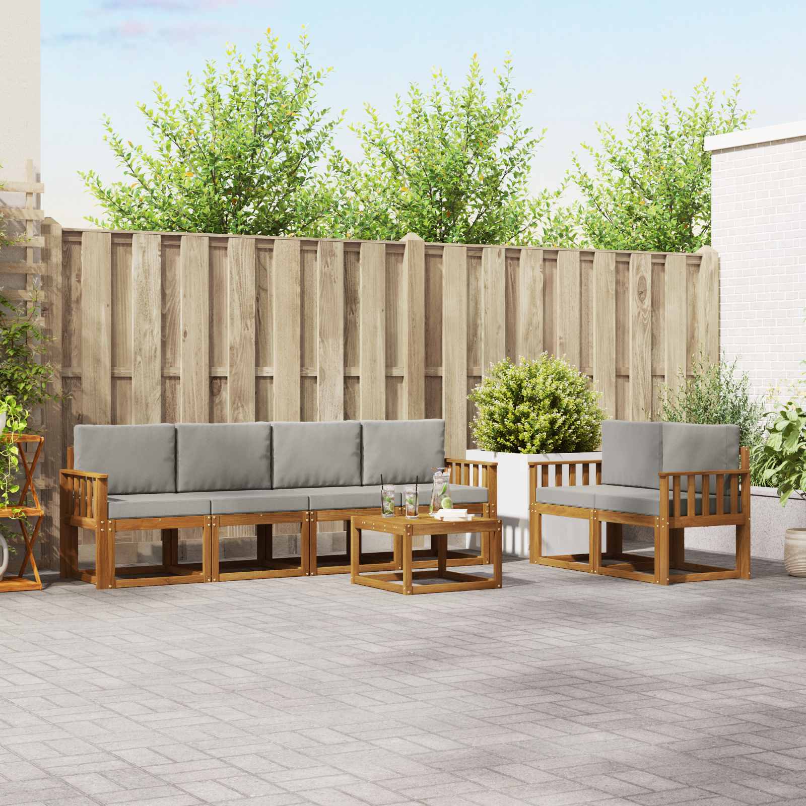 Outdoor-Sofagarnitur mit Kissen 7 pcs Natürlich und Hellgrau