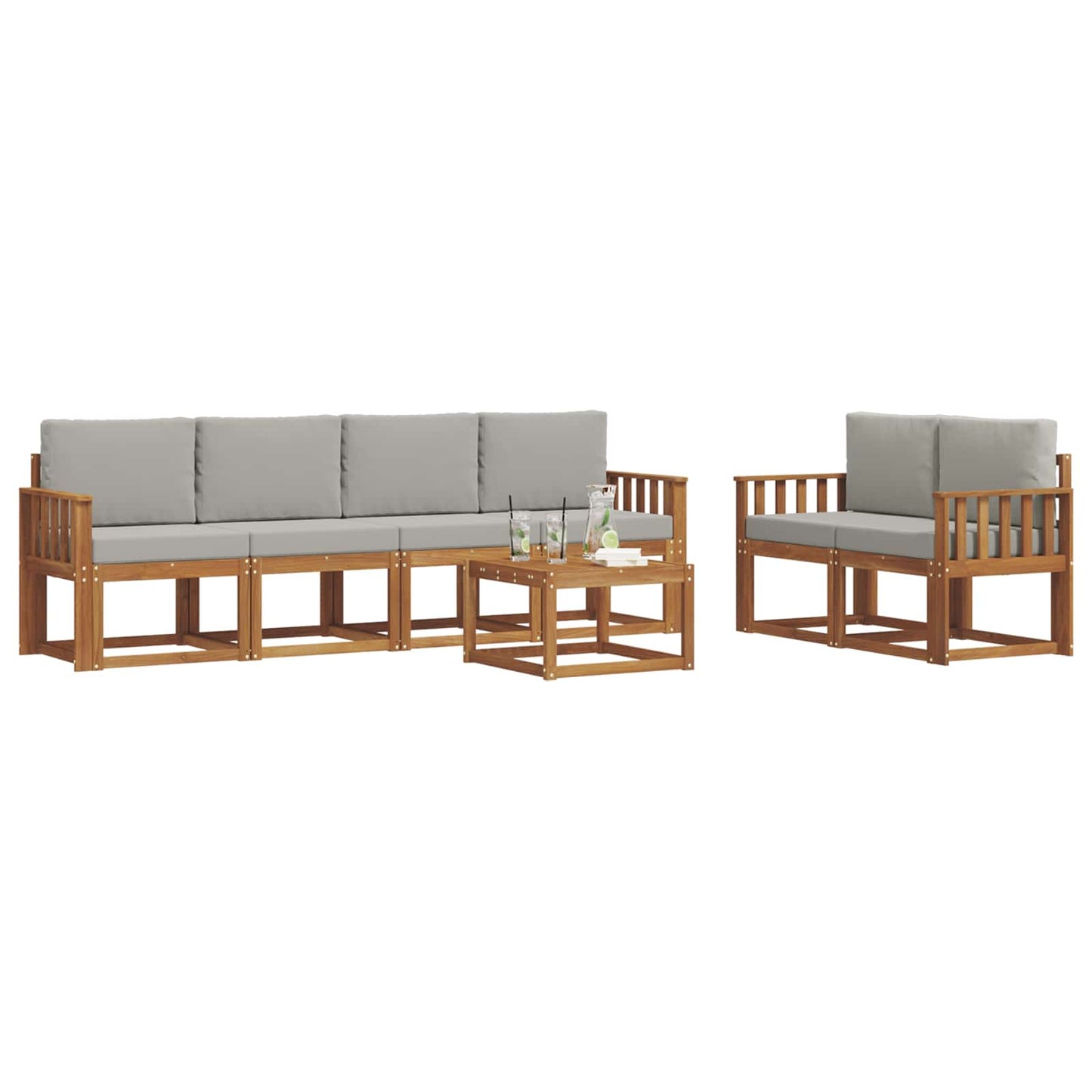 Outdoor-Sofagarnitur mit Kissen 7 pcs Natürlich und Hellgrau