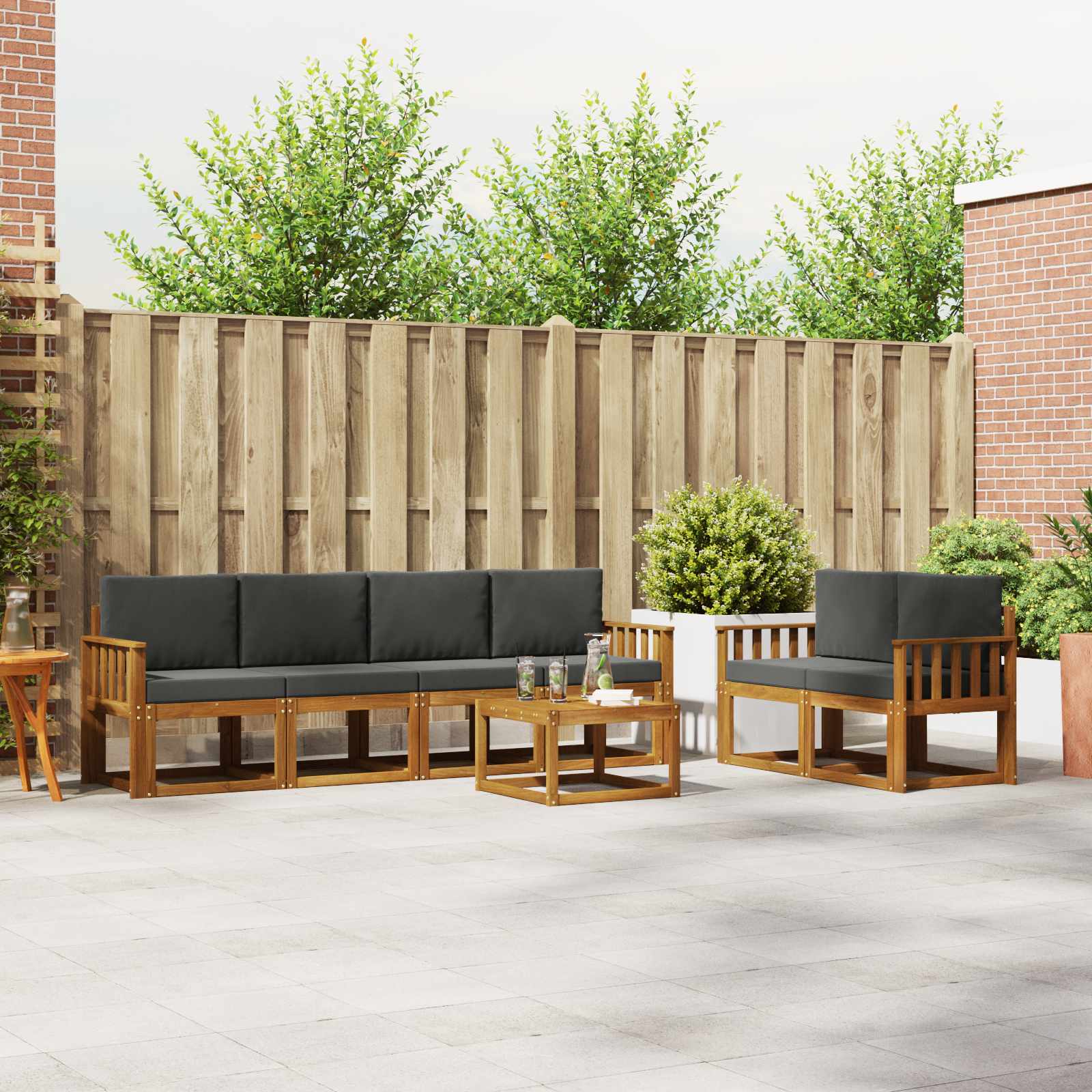 Outdoor-Sofagarnitur 7 stk. Natur und Anthrazit