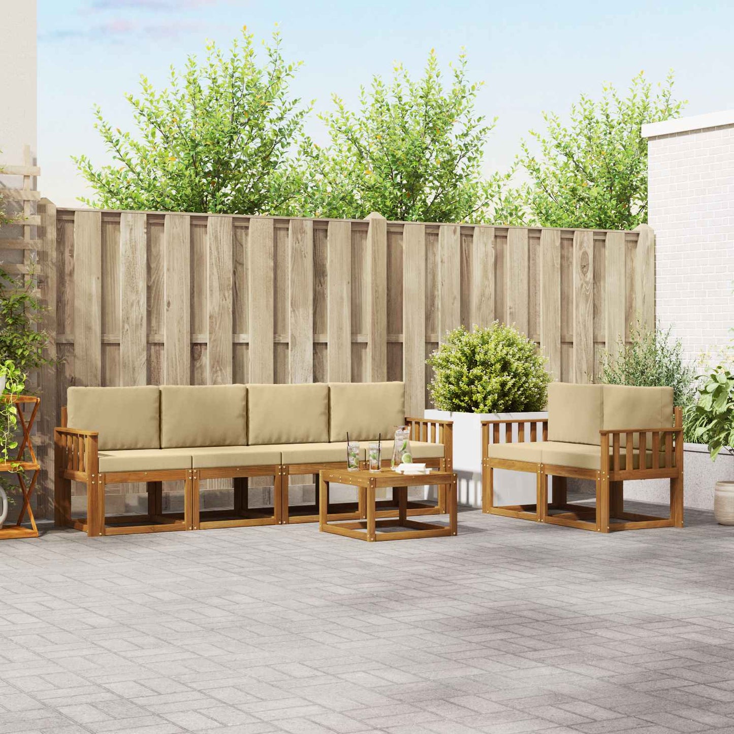 Outdoor-Sofagarnitur 7 stk. Natur und Beige