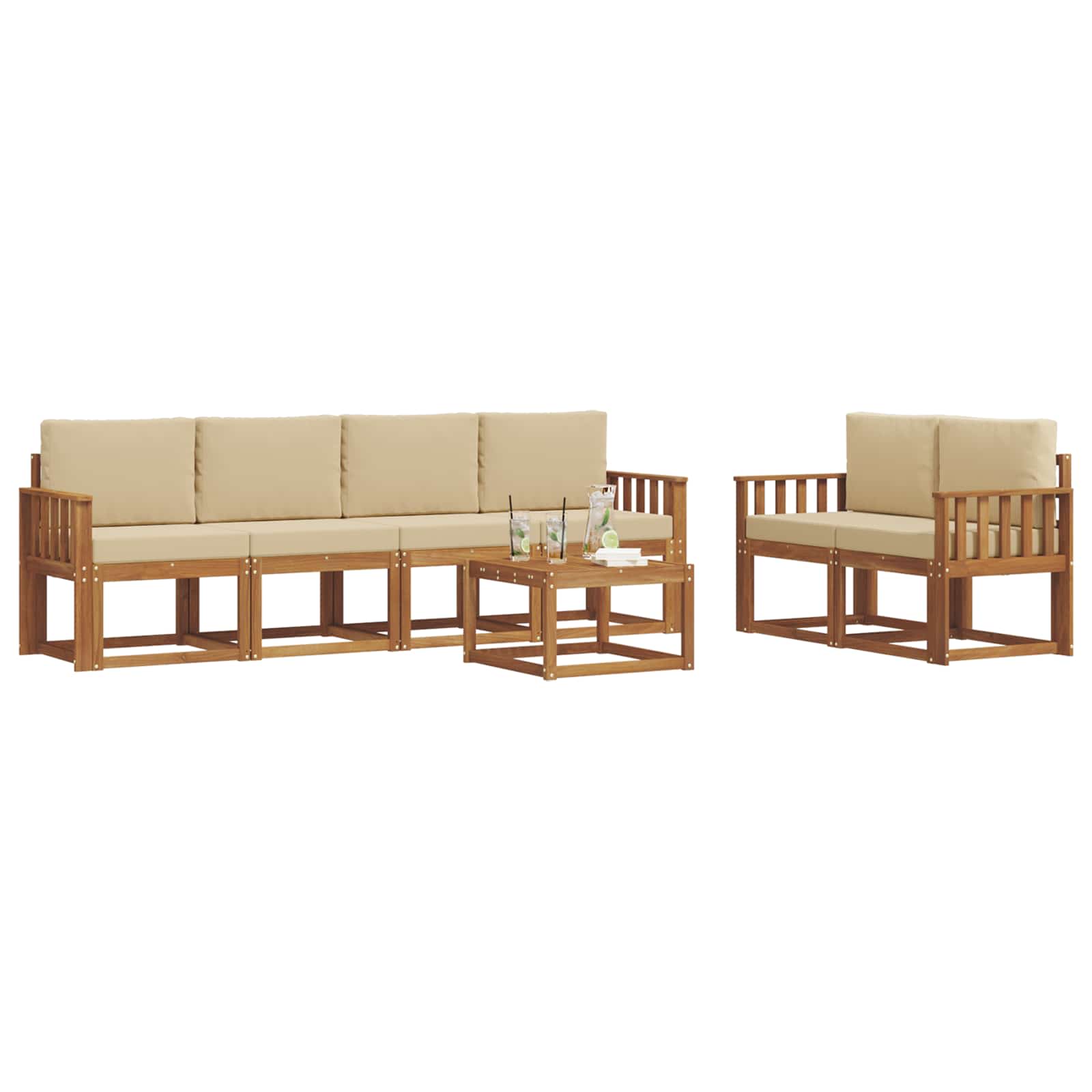 Outdoor-Sofagarnitur 7 stk. Natur und Beige