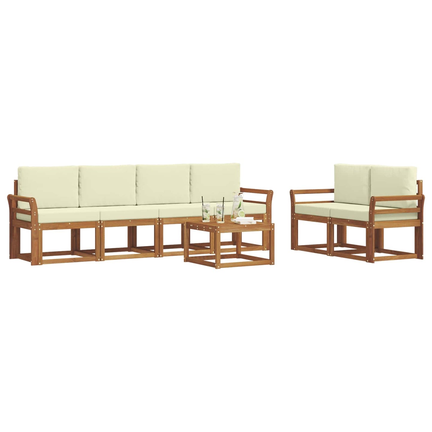 Outdoor-Sofagarnitur 7 stk. Natur und Creme