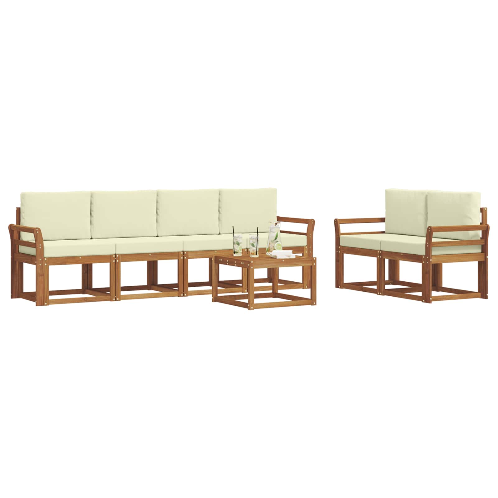 Outdoor-Sofagarnitur 7 stk. Natur und Creme