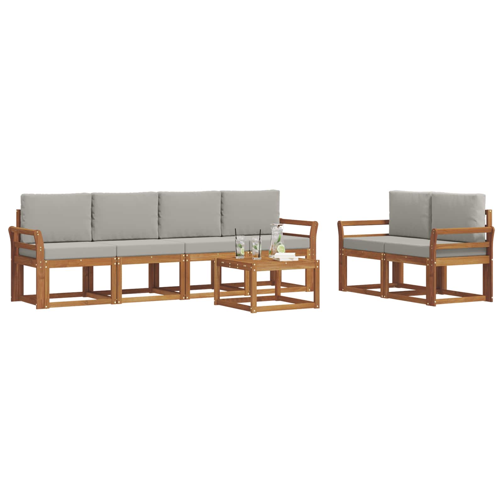 Outdoor-Sofagarnitur mit Kissen 7 pcs Natürlich und Hellgrau