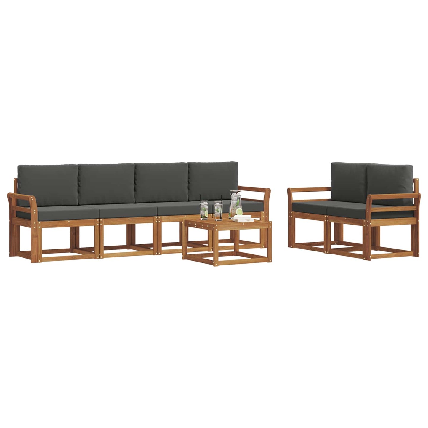 Outdoor-Sofagarnitur mit Kissen 7 pcs Natur und Anthrazit