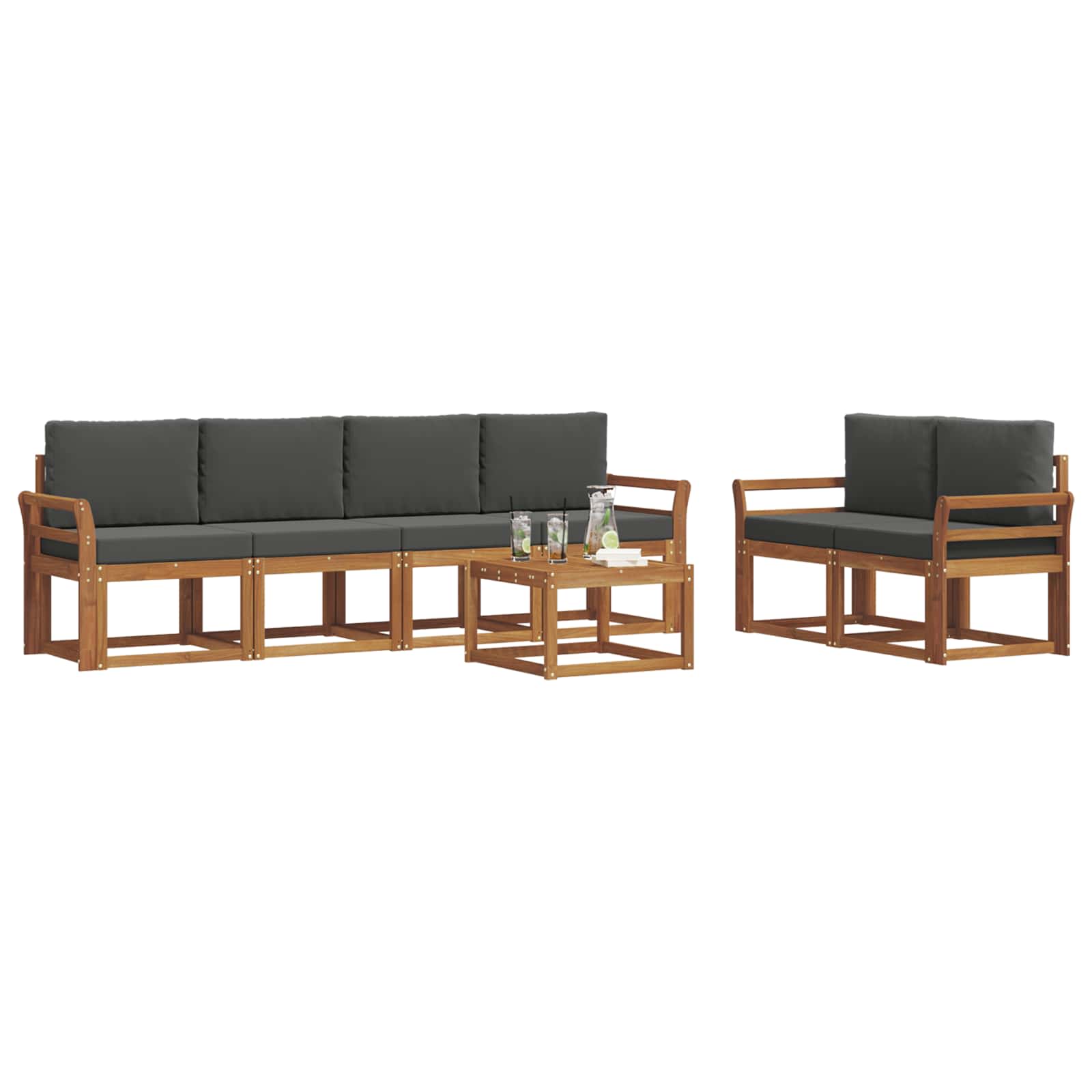 Outdoor-Sofagarnitur mit Kissen 7 pcs Natur und Anthrazit