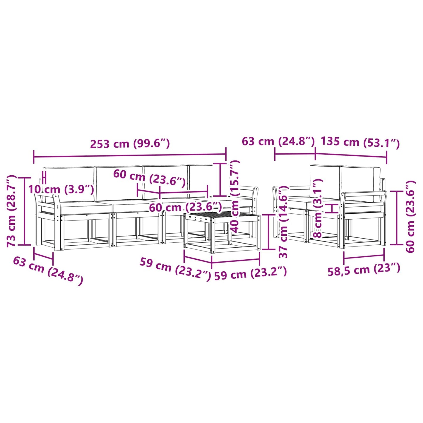 Outdoor-Sofagarnitur mit Kissen 7 pcs Natur und Anthrazit
