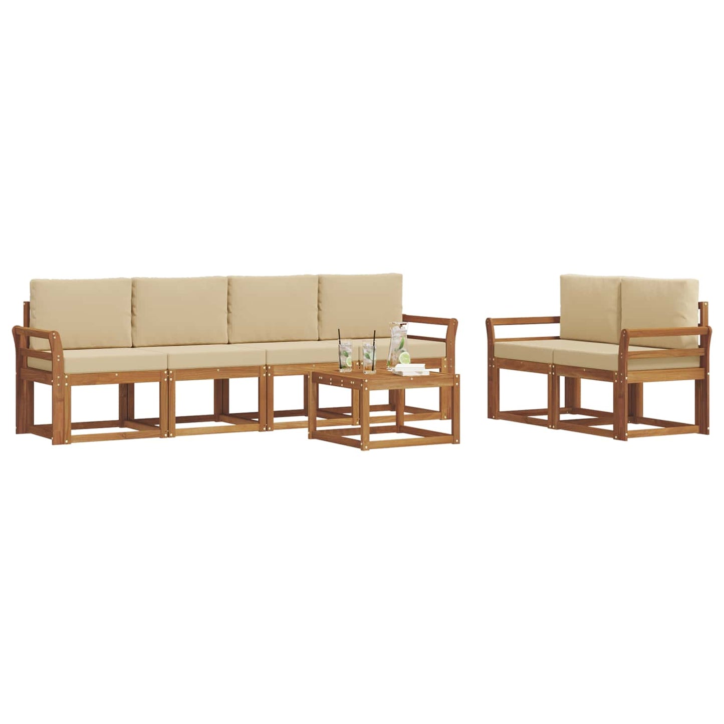 Outdoor-Sofagarnitur mit Kissen 7 pcs Natur und Beige