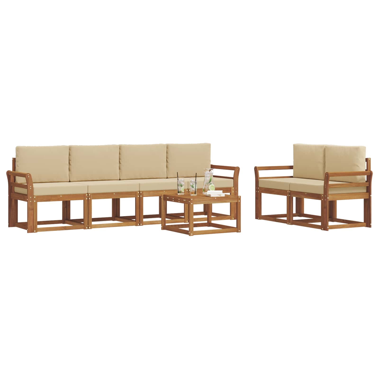 Outdoor-Sofagarnitur mit Kissen 7 pcs Natur und Beige